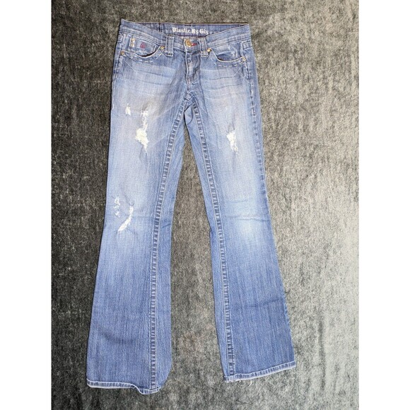 Plastic by GLY Bootcut Jeans Women's Size 26 Made in USA Y2K Distressed Stitched - Picture 1 of 11